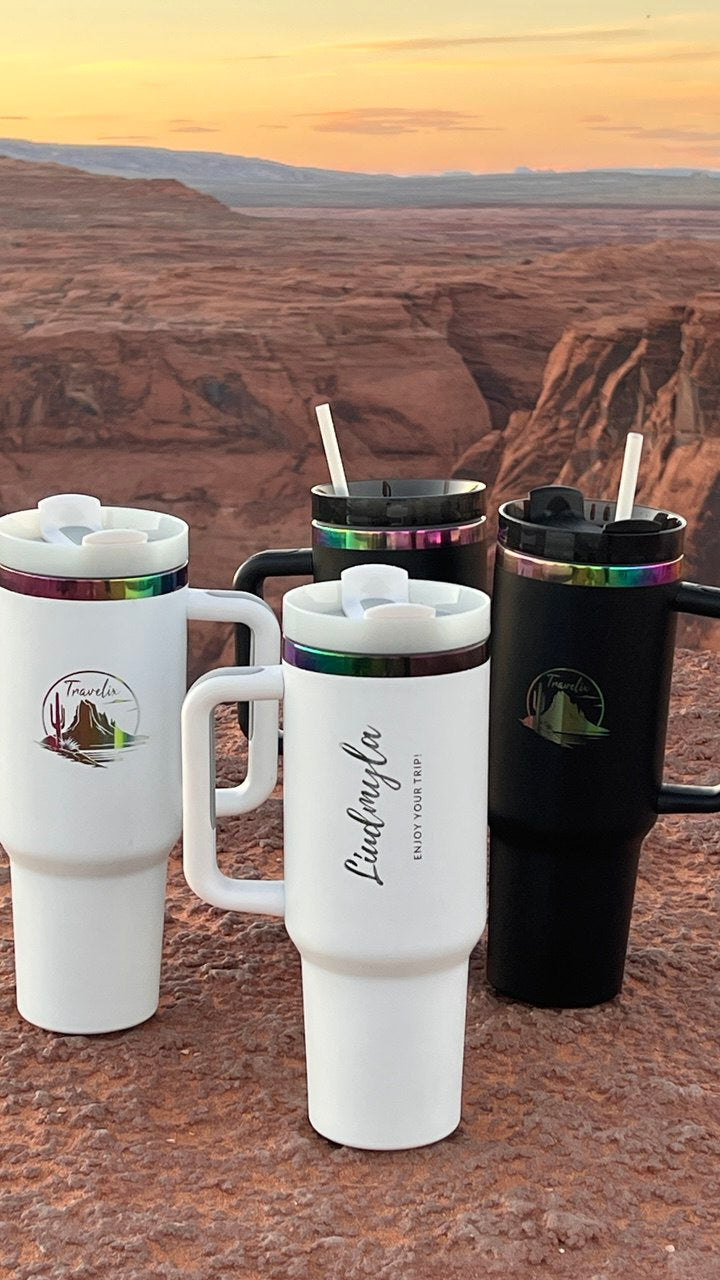 Custom Engraved Tumblers with your logo: coffee, water, other beverage, with a lid and straw, 40 oz